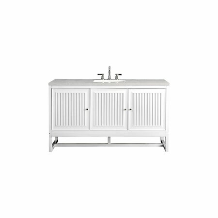 JAMES MARTIN VANITIES Athens 60in Single Vanity, Glossy White w/ 3 CM Eternal Jasmine Pearl Quartz Top E645-V60S-GW-3EJP